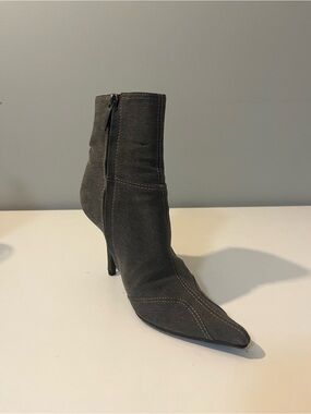 Dior Gray Suede Pointed-Toe Ankle Boots with Stiletto Heel